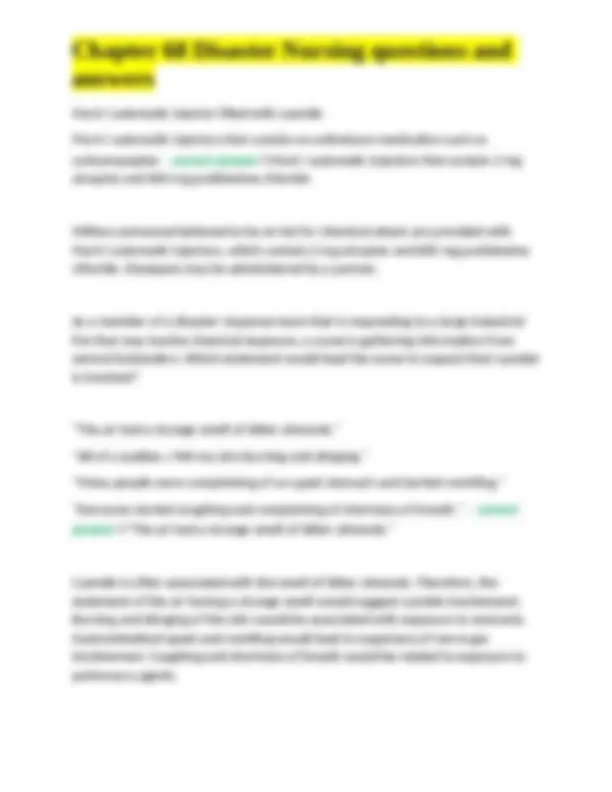 Chapter 68 Disaster Nursing questions and answers | Exams Nursing | Docsity