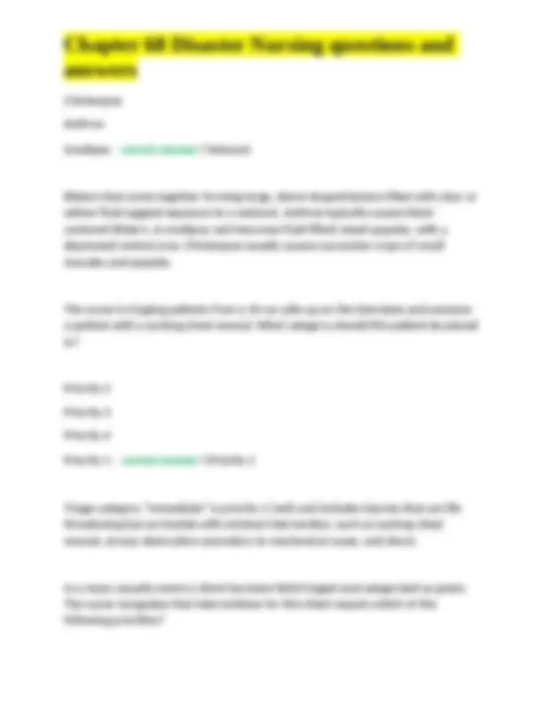 Chapter 68 Disaster Nursing questions and answers | Exams Nursing | Docsity