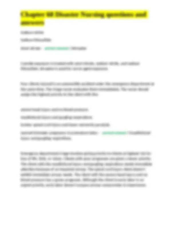 Chapter 68 Disaster Nursing questions and answers | Exams Nursing | Docsity