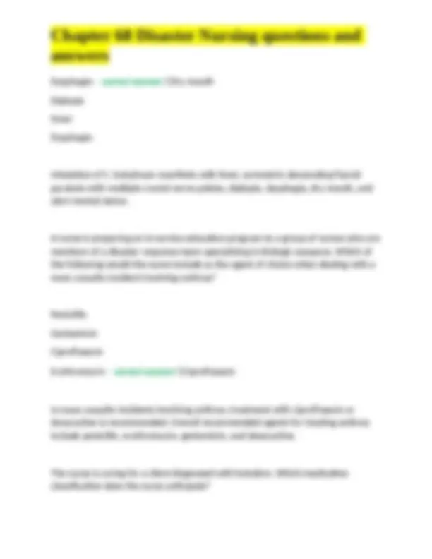 Chapter 68 Disaster Nursing questions and answers | Exams Nursing | Docsity
