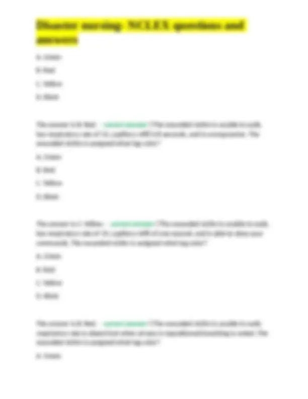 Disaster nursing- NCLEX questions and answers | Exams Nursing | Docsity