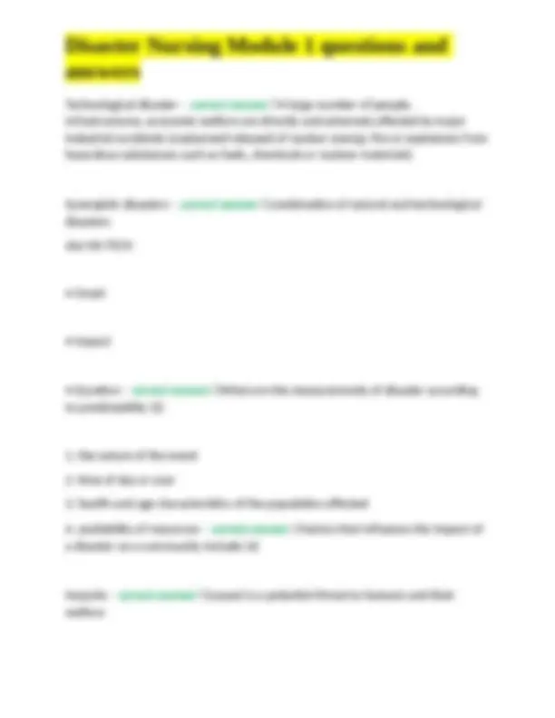 Disaster Nursing Module 1 questions and answers | Exams Nursing | Docsity