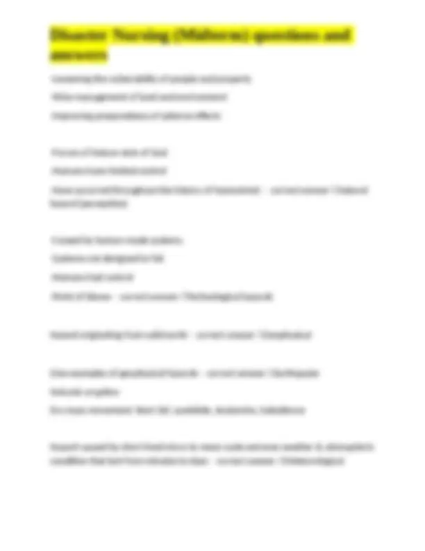 Disaster Nursing (Midterm) questions and answers | Exams Nursing | Docsity