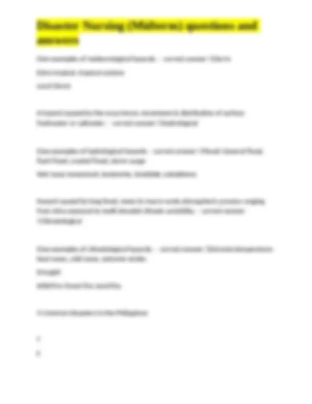 Disaster Nursing (Midterm) questions and answers | Exams Nursing | Docsity