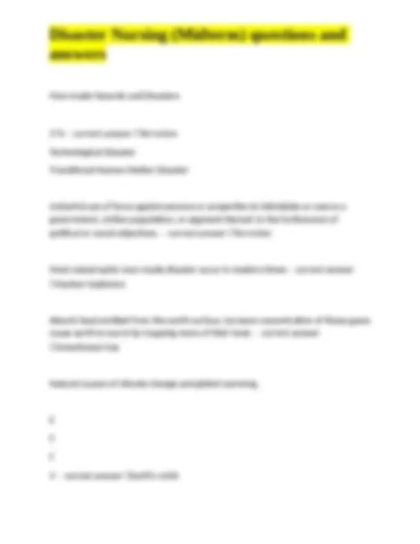 Disaster Nursing (Midterm) questions and answers | Exams Nursing | Docsity