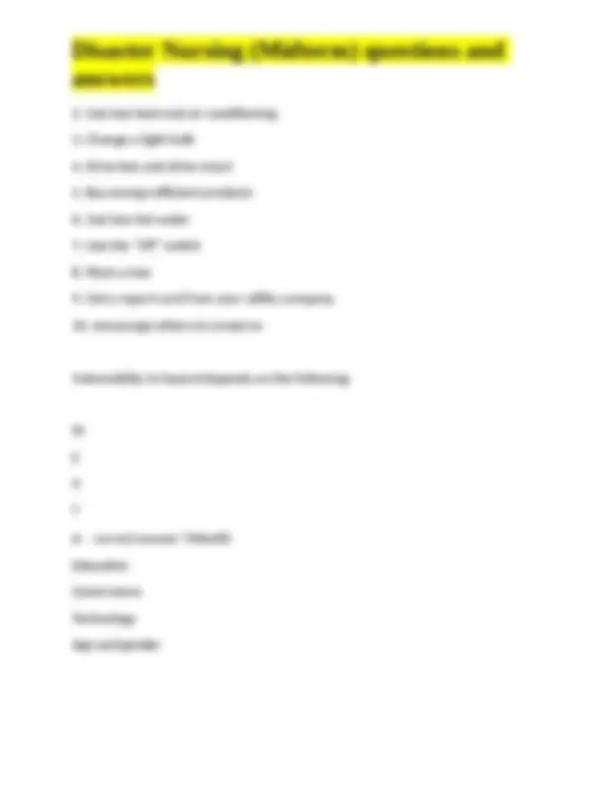 Disaster Nursing (Midterm) questions and answers | Exams Nursing | Docsity
