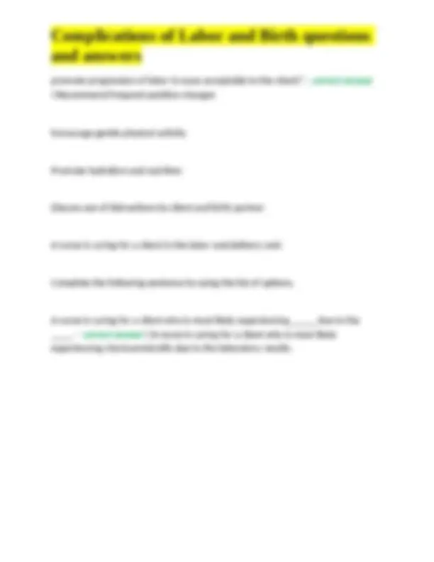 Complications of Labor and Birth questions and answers | Exams Nursing ...