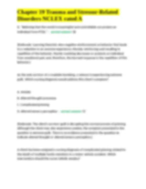 Chapter 19 Trauma and Stressor-Related Disorders NCLEX rated A | Exams ...