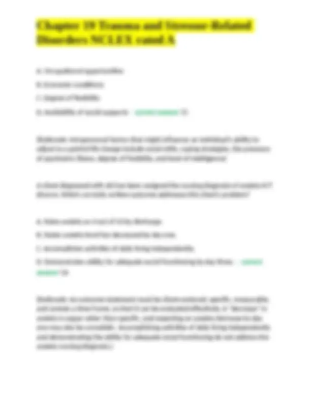 Chapter 19 Trauma and Stressor-Related Disorders NCLEX rated A | Exams ...