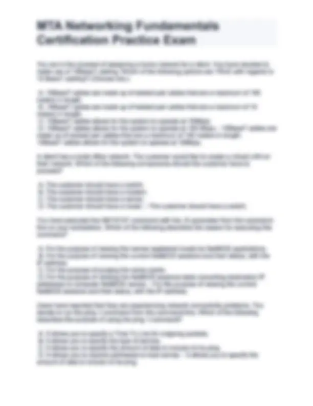 MTA NETWORKING FUNDAMENTALS CERTIFICATION PRACTICE EXAM QUESTIONS AND ...