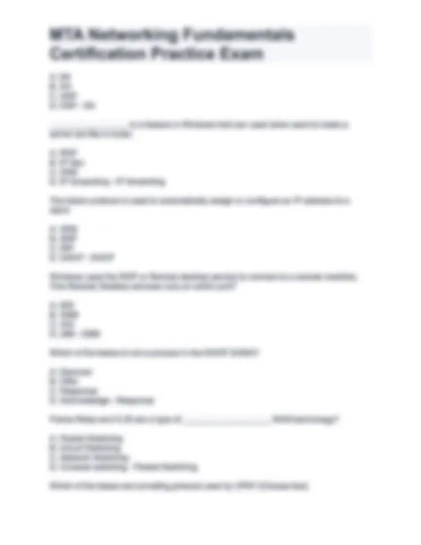 MTA NETWORKING FUNDAMENTALS CERTIFICATION PRACTICE EXAM QUESTIONS AND ...