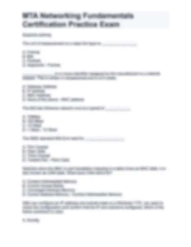 MTA NETWORKING FUNDAMENTALS CERTIFICATION PRACTICE EXAM QUESTIONS AND ...