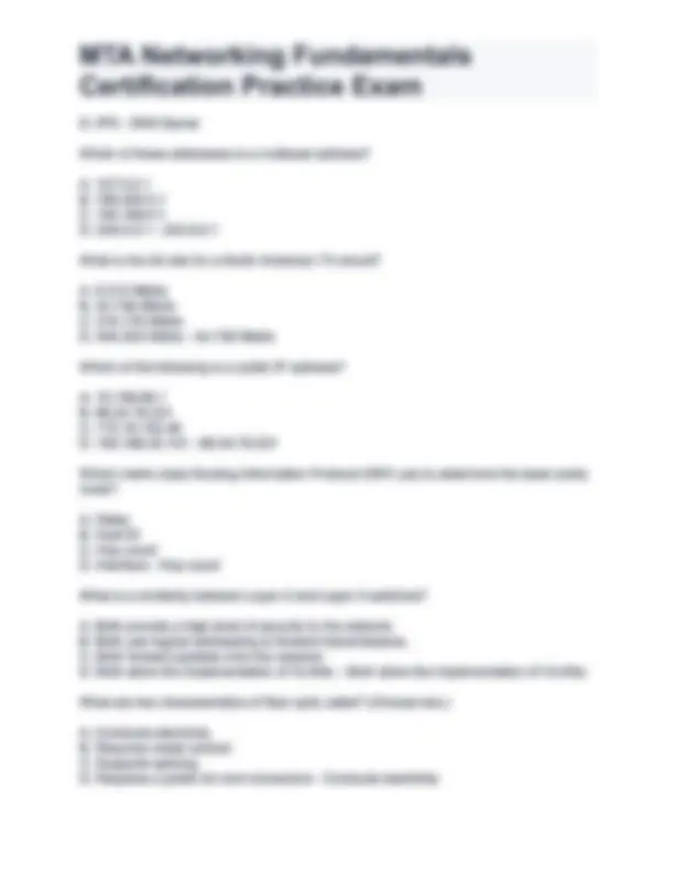 MTA NETWORKING FUNDAMENTALS CERTIFICATION PRACTICE EXAM QUESTIONS AND ...