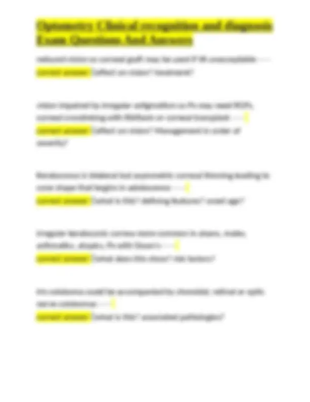 Optometry Related Questions Optometry Clinical recognition and diagnosis Exam Questions And Answers ...