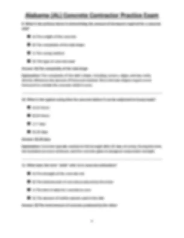 Alabama (AL) Concrete Contractor Practice Exam (Question & Answer ...