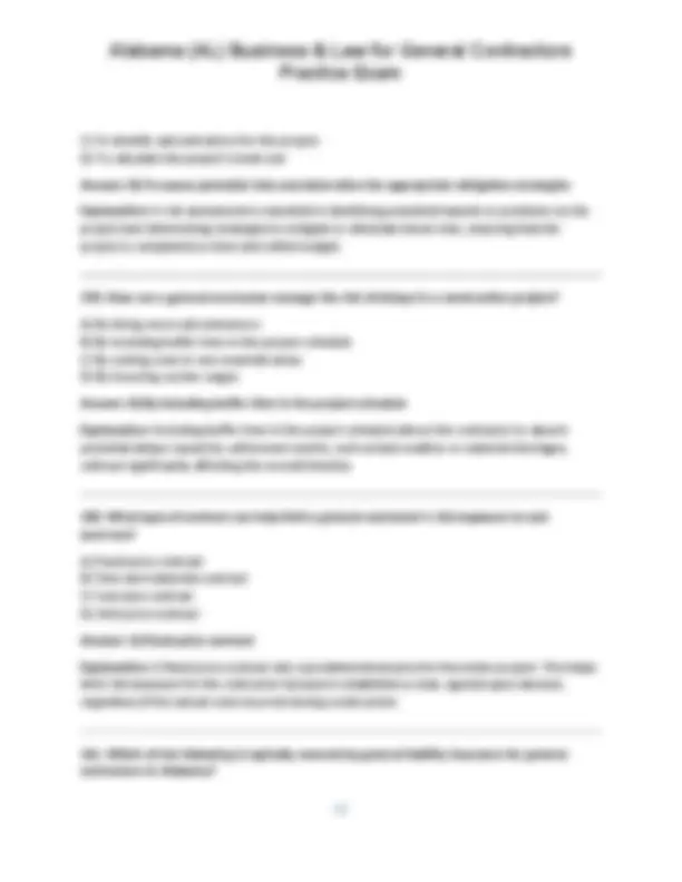 Alabama (AL) Business & Law for General Contractors Practice Exam ...