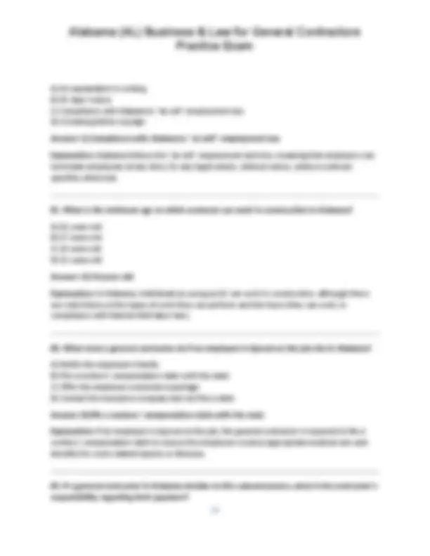 Alabama (AL) Business & Law for General Contractors Practice Exam ...