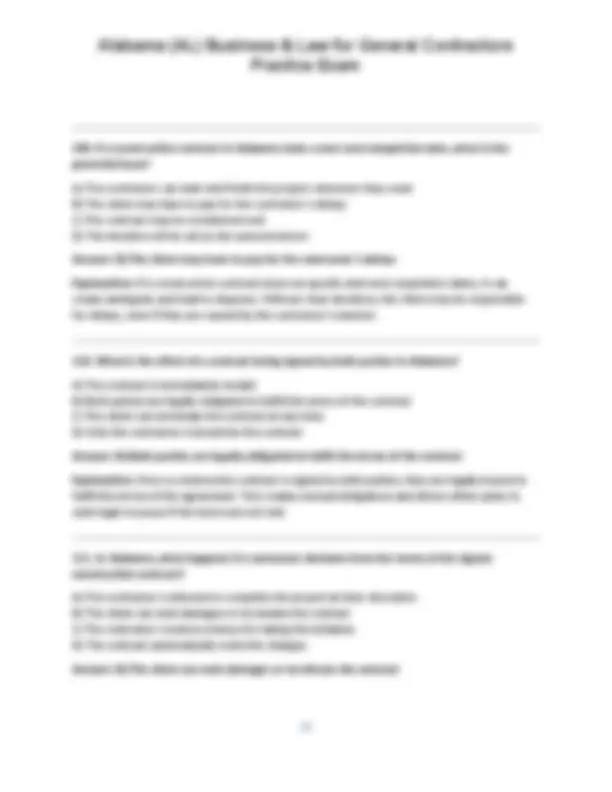 Alabama (AL) Business & Law for General Contractors Practice Exam ...