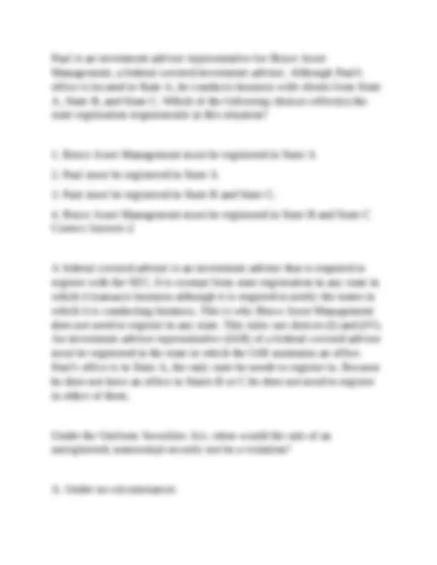 Series 63 Exam Practice Questions and Answers: Securities Regulations ...
