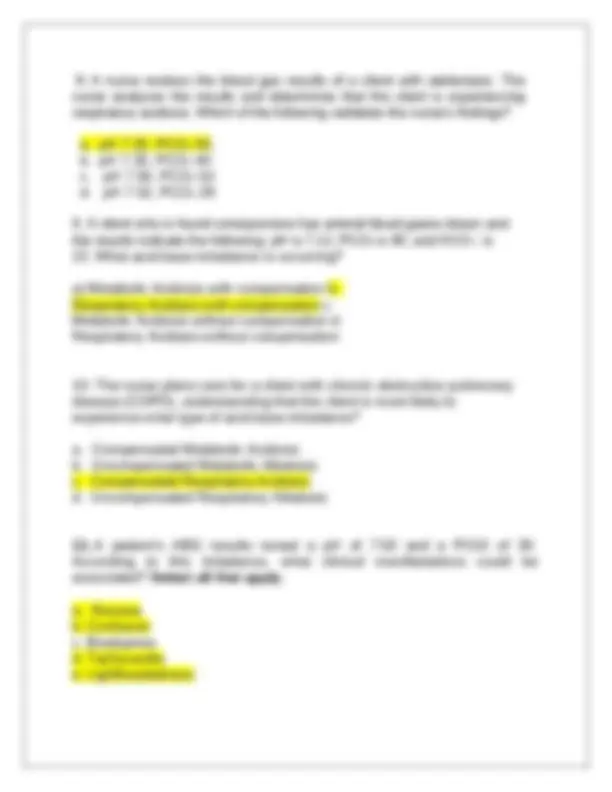 Acid Base NCLEX Questions and Answers | Exams Nursing | Docsity