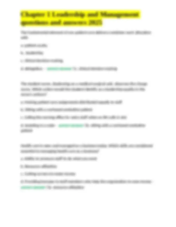 Chapter 1 Leadership and Management questions and answers 2025 | Exams ...