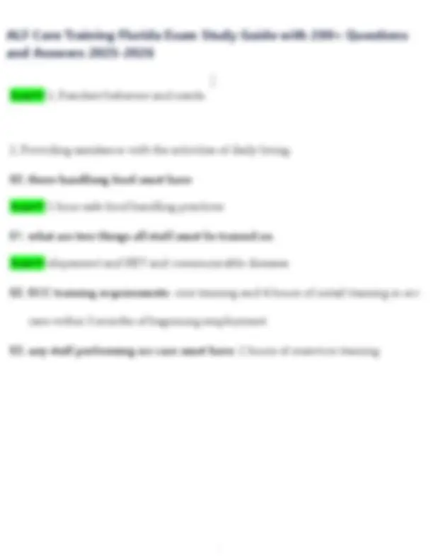 ALF Core Training Florida Exam Study Guide 2025-2026: Q&A | Exams ...