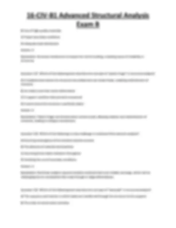 Advanced Structural Analysis Exam Questions | Exams Technology | Docsity