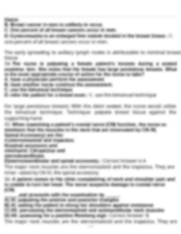 Health Assessment Exam 2 Review Questions | Exams Nursing | Docsity