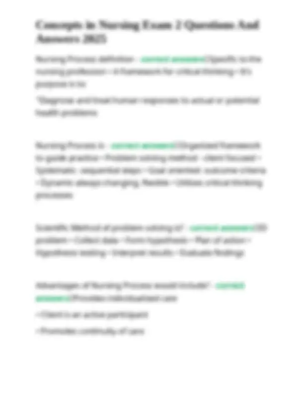 Concepts in Nursing Exam 2 Questions And Answers 2025 | Exams Nursing ...