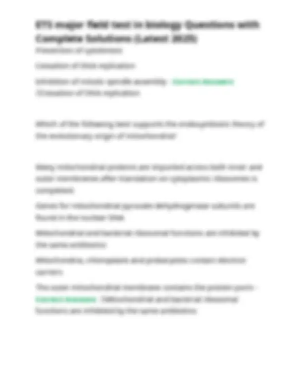 ETS major field test in biology Questions with Complete Solutions ...