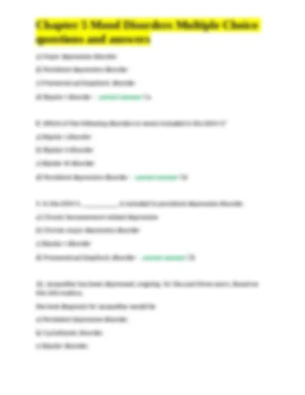 Chapter 5 Mood Disorders Multiple Choice questions and answers | Exams ...