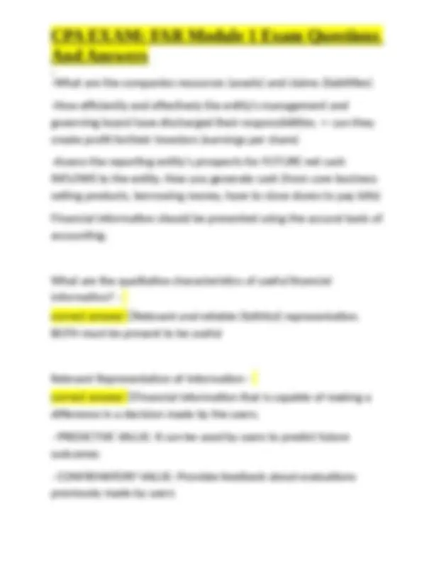 CPA Exam FAR Module 1: Key Questions and Answers | Exams Auditing | Docsity