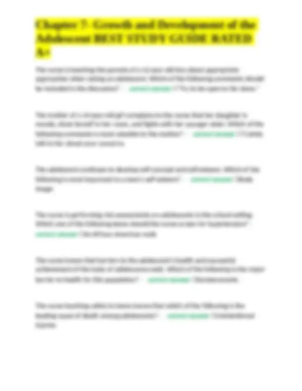 Chapter 7- Growth and Development of the Adolescent BEST STUDY GUIDE ...