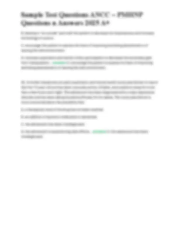 Sample Test Questions ANCC – PMHNP Questions n Answers 2025 A+ | Exams ...