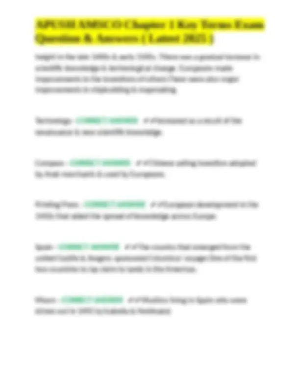 APUSH AMSCO Chapter 1 Key Terms Exam Question & Answers ( Latest 2025 ...