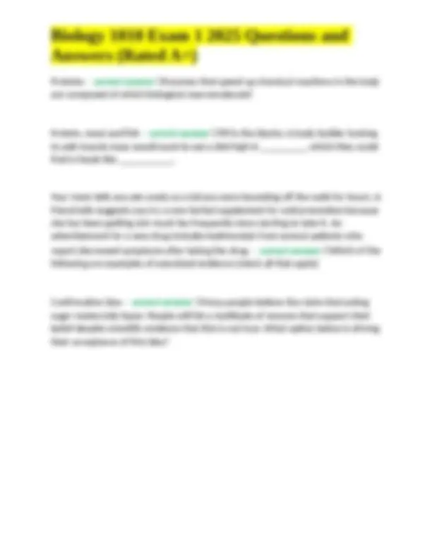 Biology 1010 Exam 1 2025 Questions and Answers (Rated A+) | Exams ...