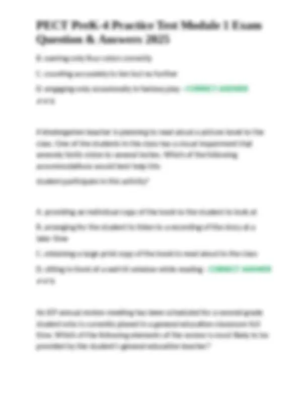 PECT PreK-4 Practice Test Module 1 Exam Question & Answers 2025 | Exams ...