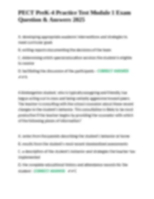 PECT PreK-4 Practice Test Module 1 Exam Question & Answers 2025 | Exams ...