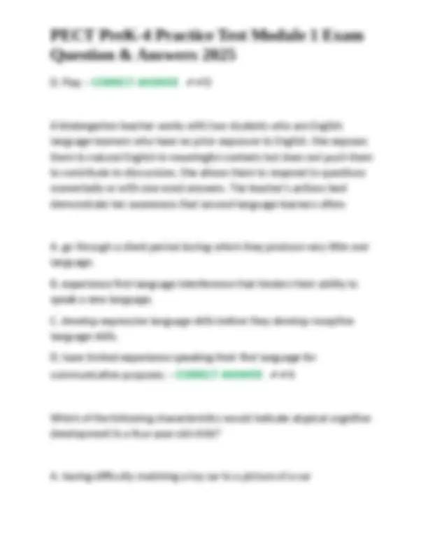 PECT PreK-4 Practice Test Module 1 Exam Question & Answers 2025 | Exams ...