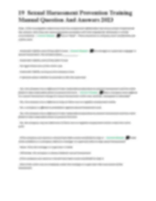 19 Sexual Harassment Prevention Training Manual Question And Answers 2023 | Exams Nursing | Docsity
