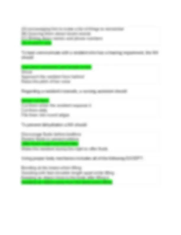 STNA Review Section 1 Questions and Answers | Exams Nursing | Docsity
