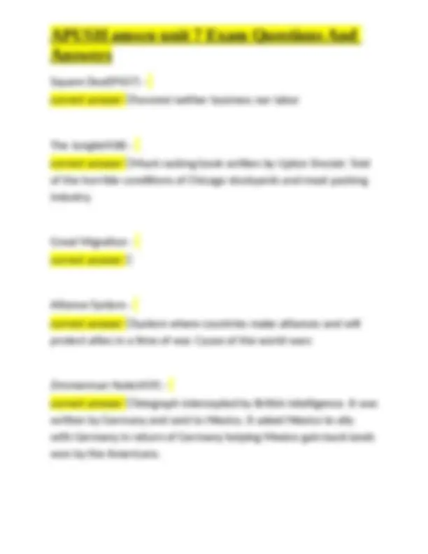 APUSH amsco unit 7 Exam Questions And Answers | Exams History | Docsity