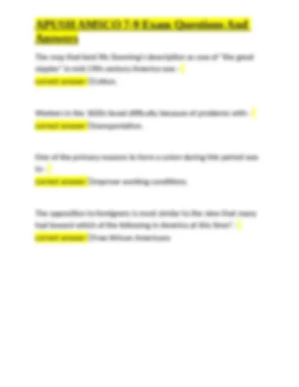 APUSH AMSCO 7-9 Exam Questions And Answers | Exams History | Docsity