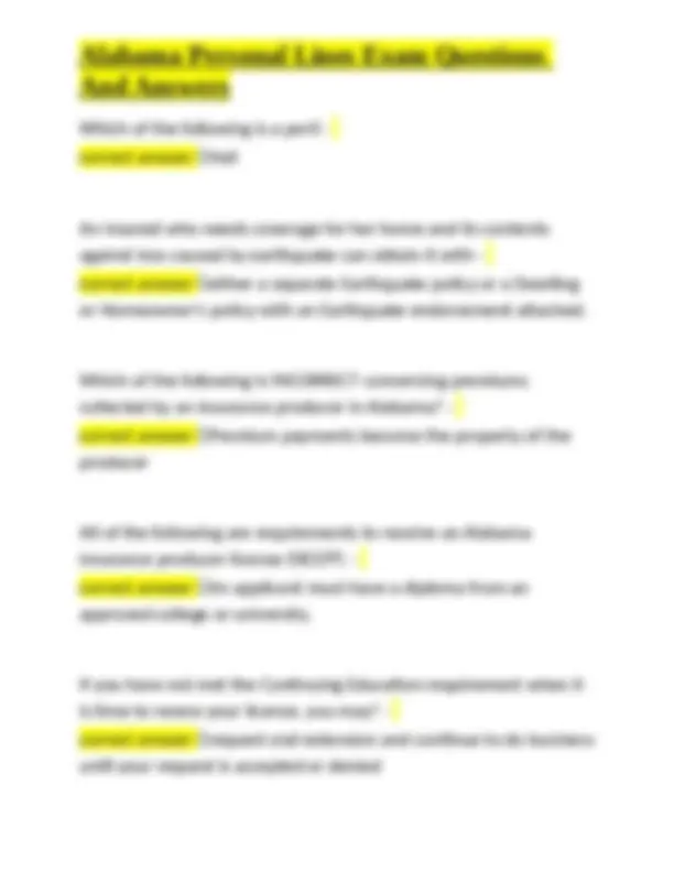 Alabama Personal Lines Exam Questions And Answers | Exams Insurance ...