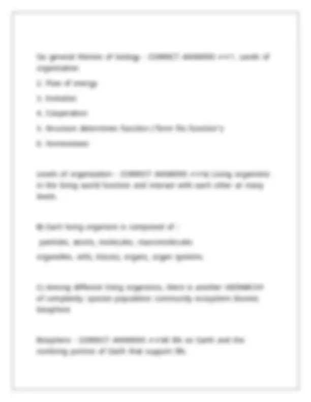 Biology Exam 1: Key Concepts and Definitions | Exams Biology | Docsity