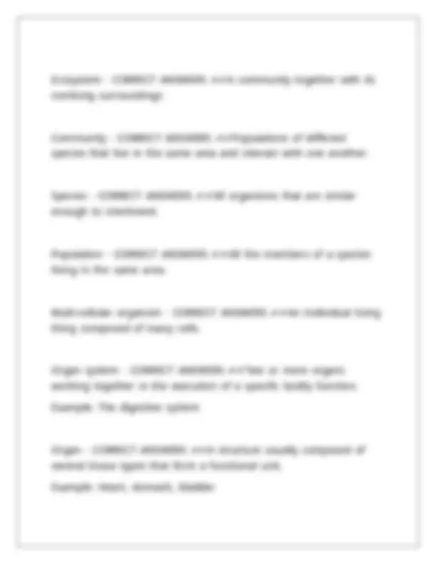 Biology Exam 1: Key Concepts and Definitions | Exams Biology | Docsity