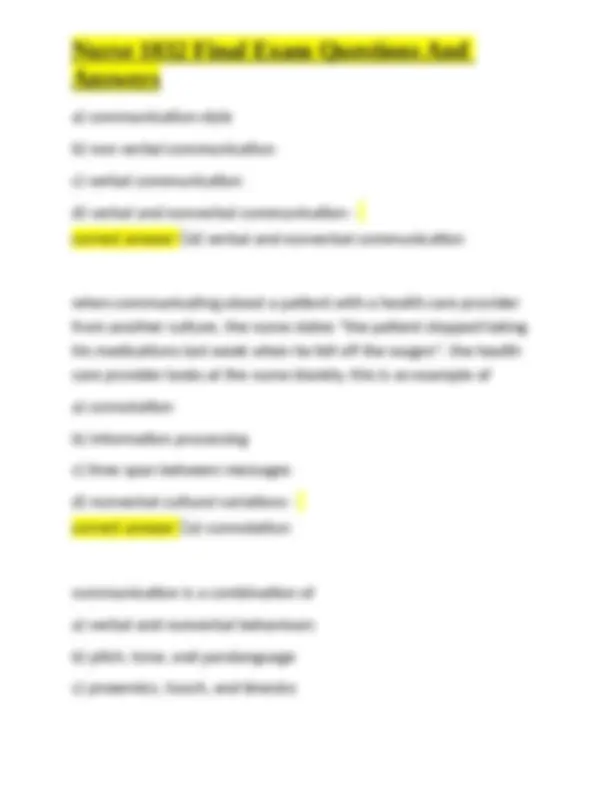 Nurse 1032 Final Exam Questions And Answers | Exams Nursing | Docsity