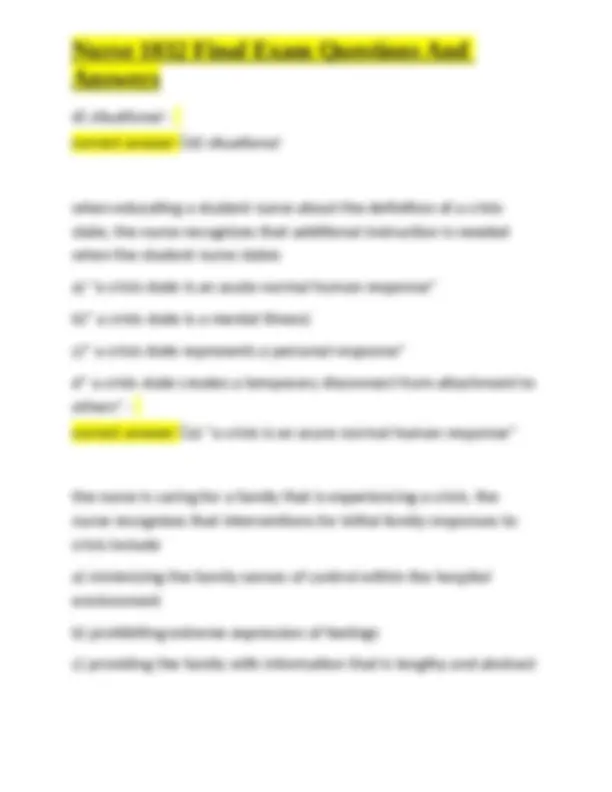 Nurse 1032 Final Exam Questions And Answers | Exams Nursing | Docsity