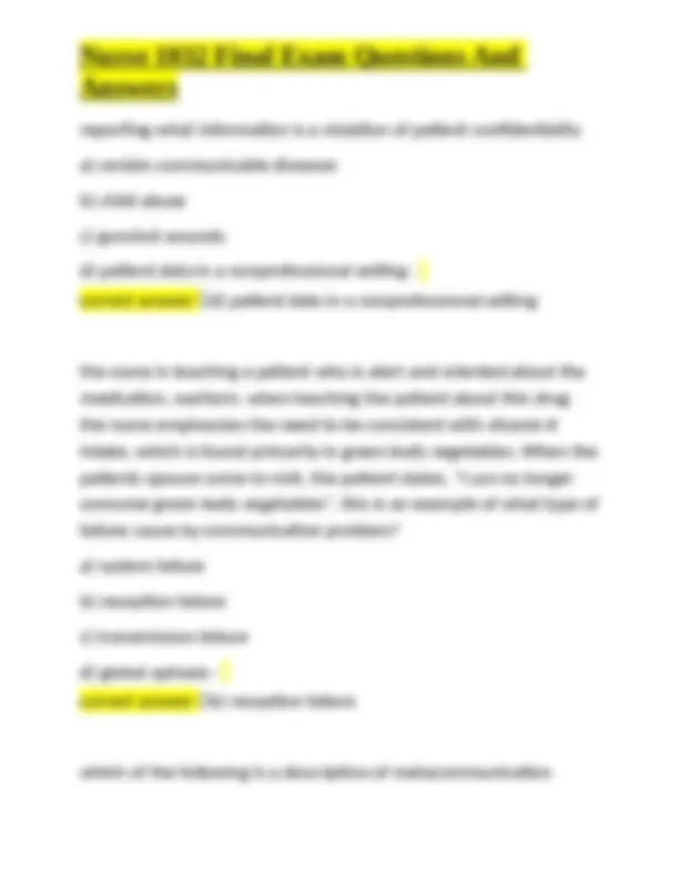 Nurse 1032 Final Exam Questions And Answers | Exams Nursing | Docsity