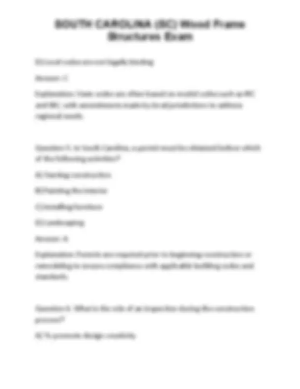 SOUTH CAROLINA (SC) Wood Frame Structures Exam | Exams Technology | Docsity